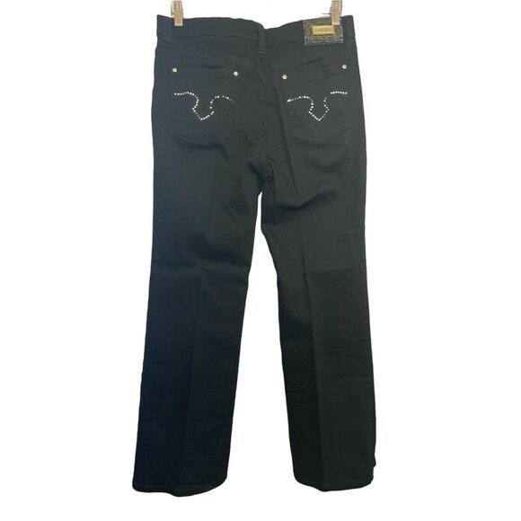 Y2K Ladies Lawman Western Jeans Bootcut Black Denim Embroidered Bling 13 - Picture 2 of 6